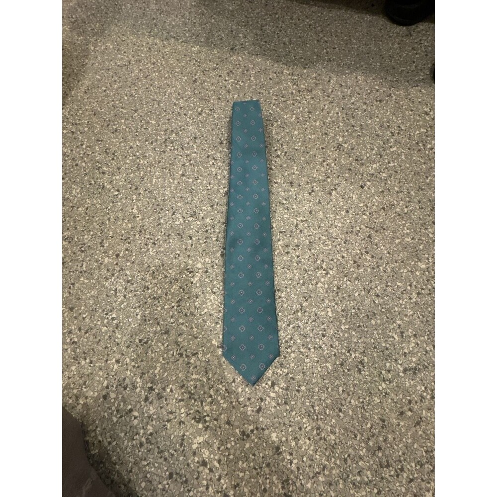 Brooks Brothers Silk Necktie Teal Blue Geometric Medallion